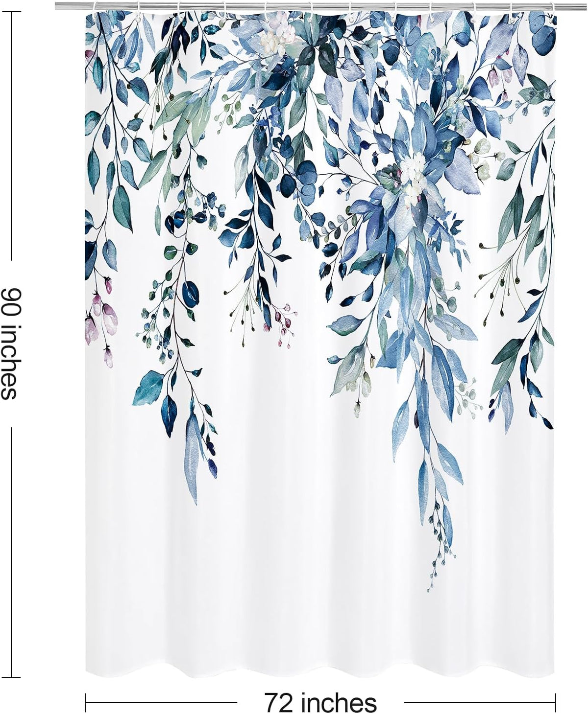 Grey Eucalyptus Shower Curtain, Watercolor Floral Print, 72x72