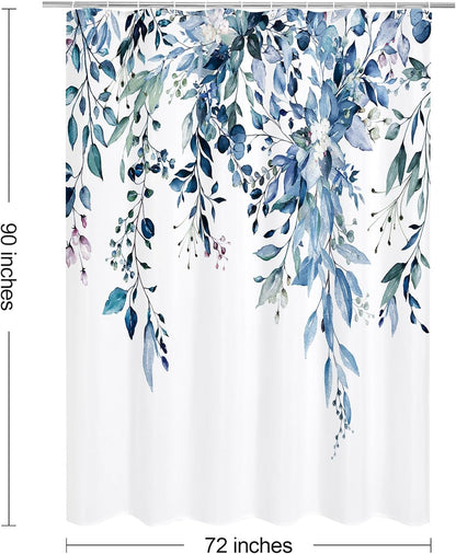 Grey Eucalyptus Shower Curtain, Watercolor Floral Print, 72x72