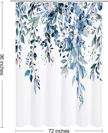 Grey Eucalyptus Shower Curtain, Watercolor Floral Print, 72x72