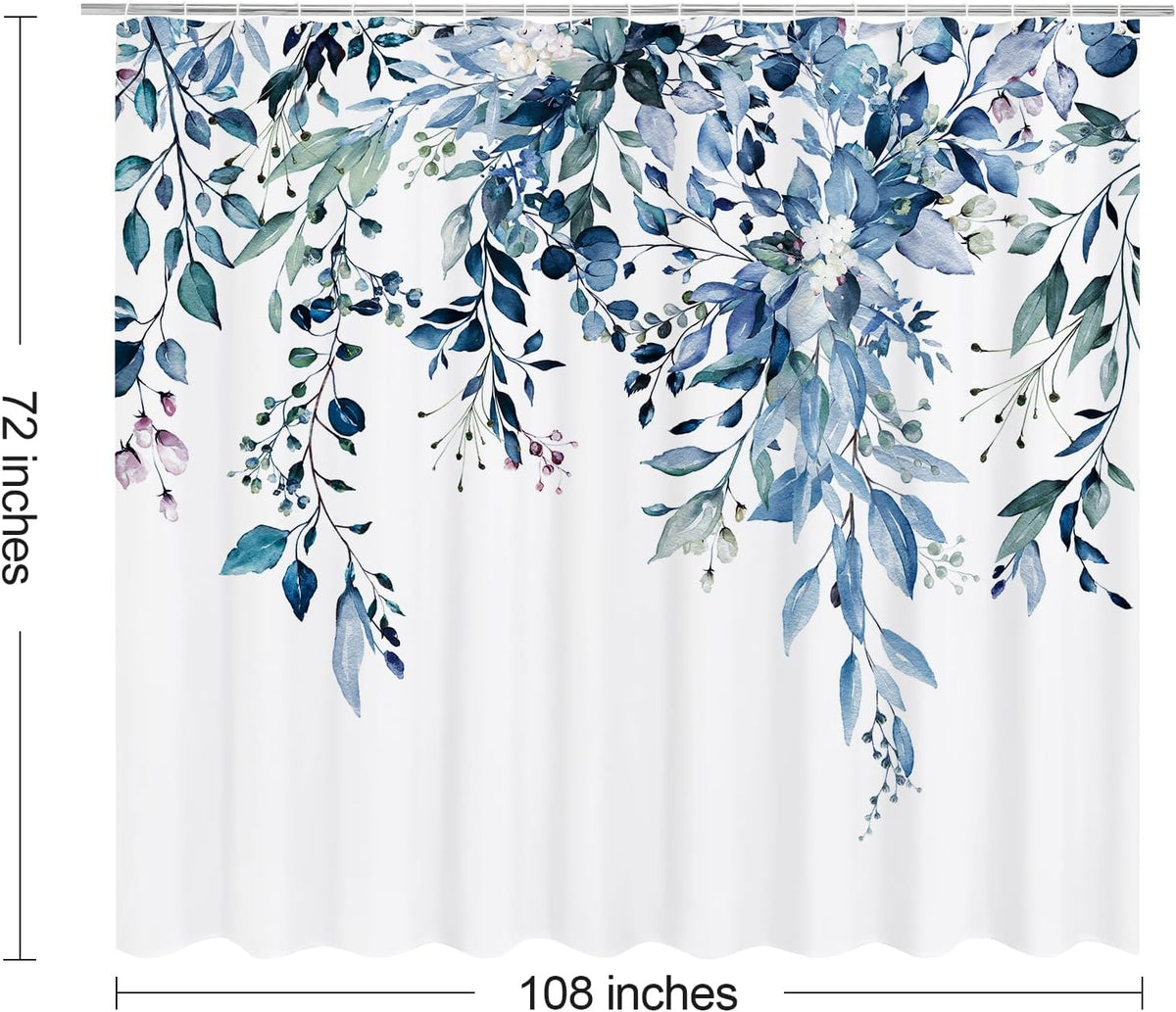 Grey Eucalyptus Shower Curtain, Watercolor Floral Print, 72x72