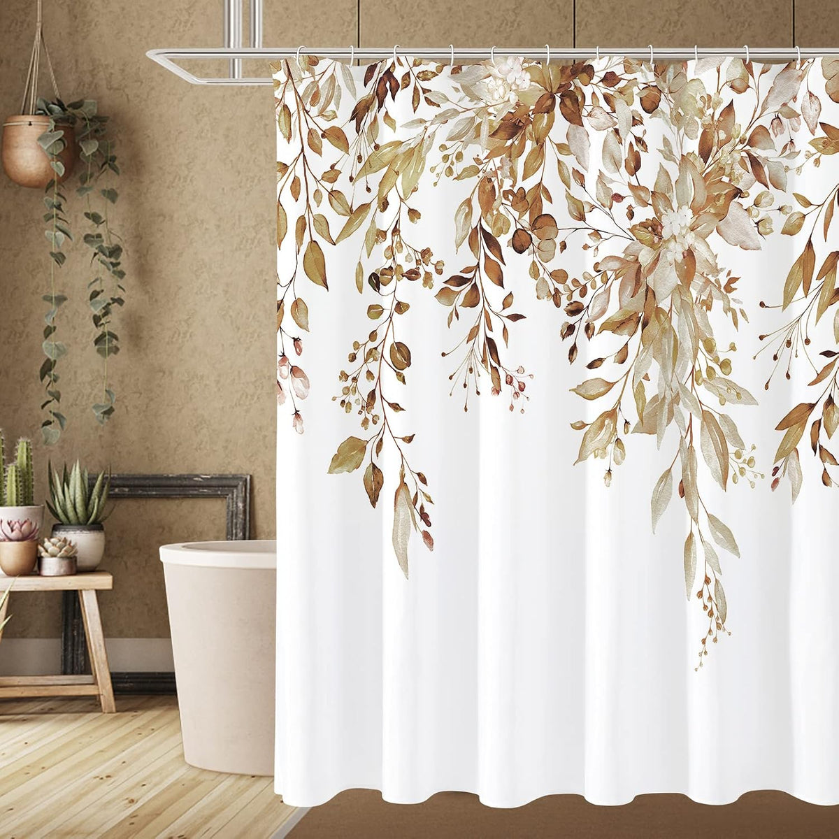 Grey Eucalyptus Shower Curtain, Watercolor Floral Print, 72x72