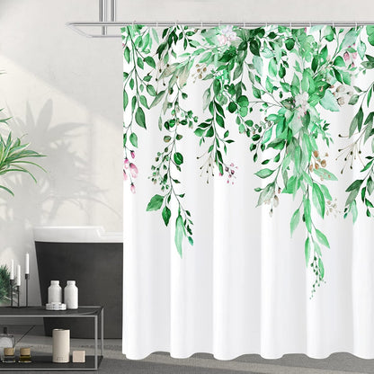 Grey Eucalyptus Shower Curtain, Watercolor Floral Print, 72x72