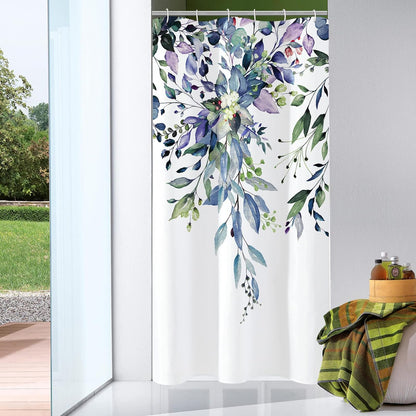 Grey Eucalyptus Shower Curtain, Watercolor Floral Print, 72x72