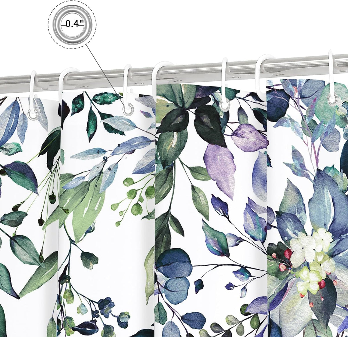 Grey Eucalyptus Shower Curtain, Watercolor Floral Print, 72x72