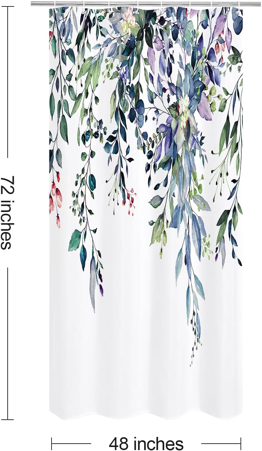 Grey Eucalyptus Shower Curtain, Watercolor Floral Print, 72x72