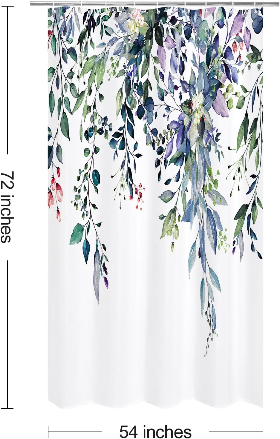 Grey Eucalyptus Shower Curtain, Watercolor Floral Print, 72x72
