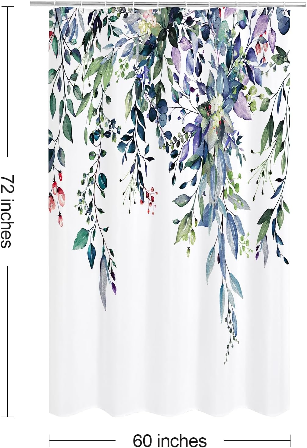 Grey Eucalyptus Shower Curtain, Watercolor Floral Print, 72x72