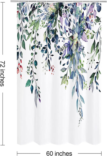 Grey Eucalyptus Shower Curtain, Watercolor Floral Print, 72x72