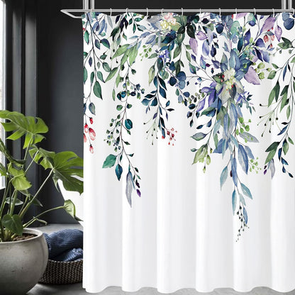 Grey Eucalyptus Shower Curtain, Watercolor Floral Print, 72x72
