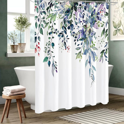 Grey Eucalyptus Shower Curtain, Watercolor Floral Print, 72x72
