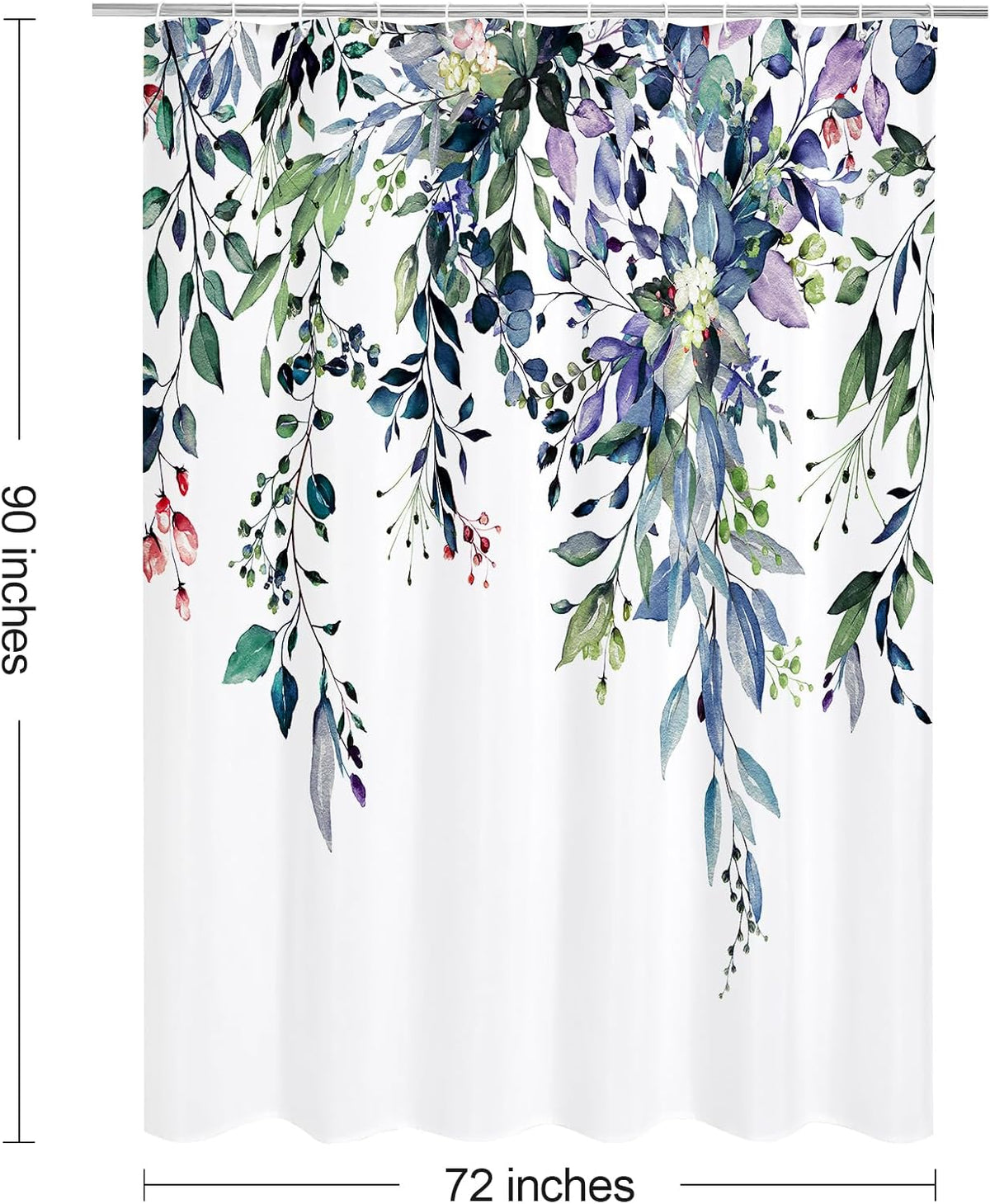 Grey Eucalyptus Shower Curtain, Watercolor Floral Print, 72x72