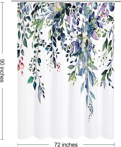 Grey Eucalyptus Shower Curtain, Watercolor Floral Print, 72x72