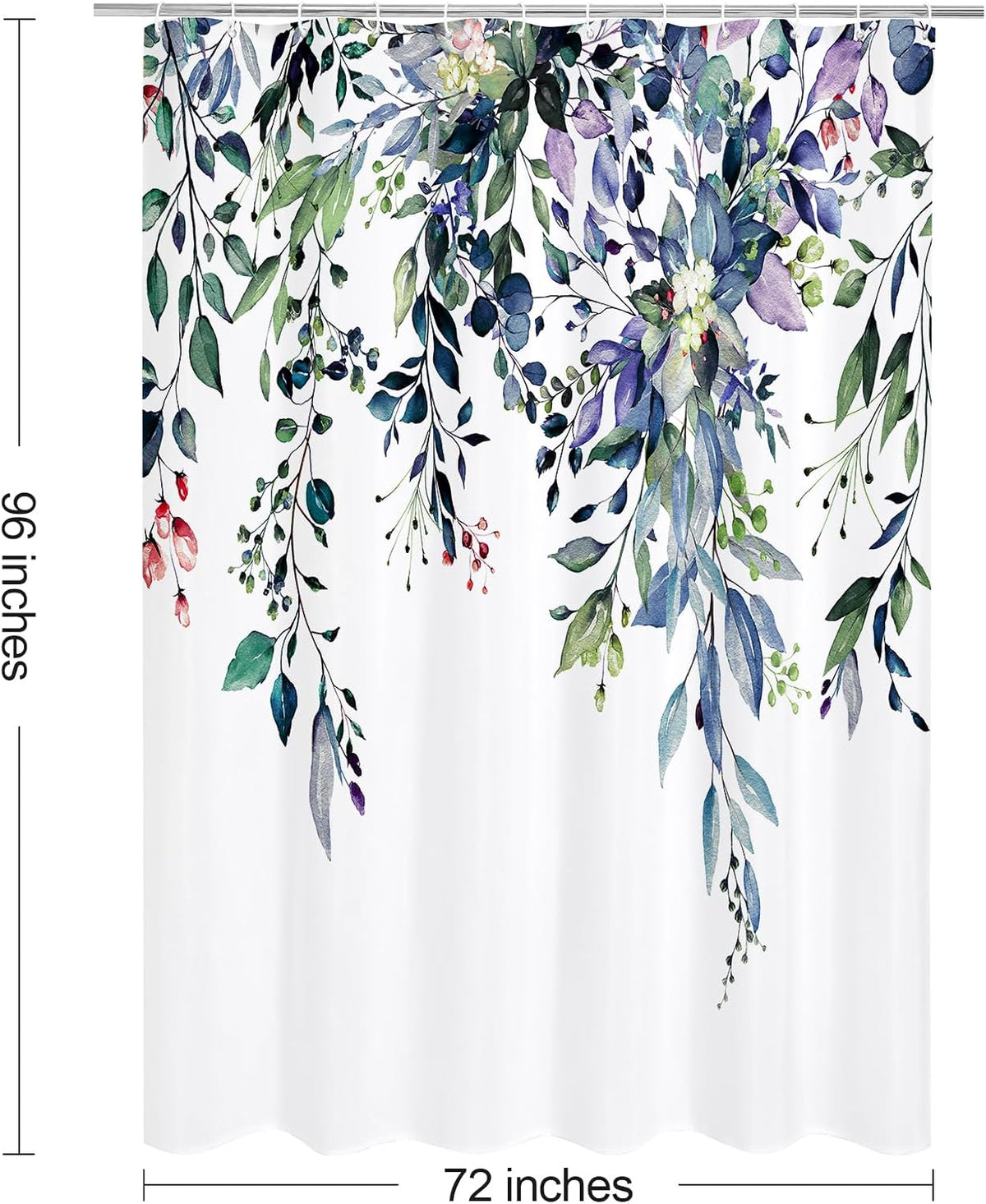 Grey Eucalyptus Shower Curtain, Watercolor Floral Print, 72x72