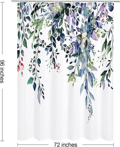 Grey Eucalyptus Shower Curtain, Watercolor Floral Print, 72x72
