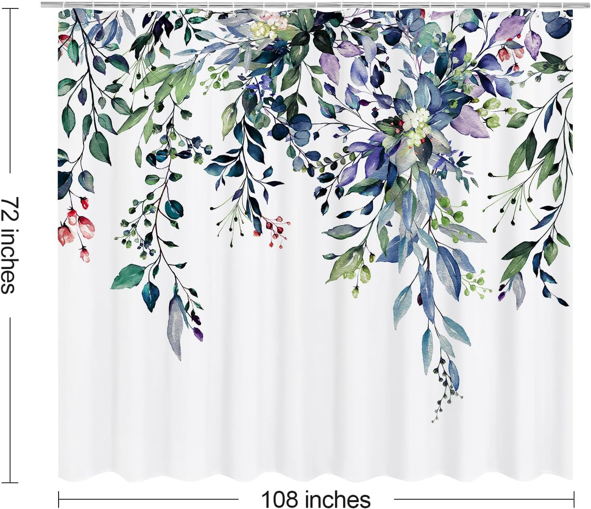 Grey Eucalyptus Shower Curtain, Watercolor Floral Print, 72x72