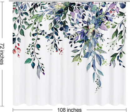 Grey Eucalyptus Shower Curtain, Watercolor Floral Print, 72x72