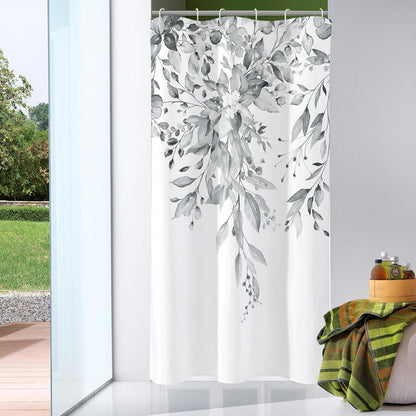 Grey Eucalyptus Shower Curtain, Watercolor Floral Print, 72x72