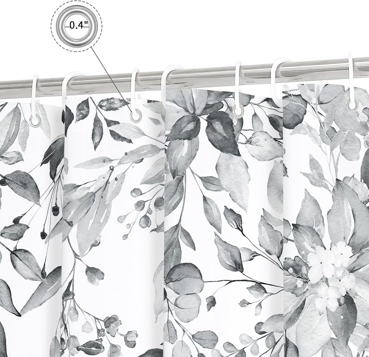Grey Eucalyptus Shower Curtain, Watercolor Floral Print, 72x72