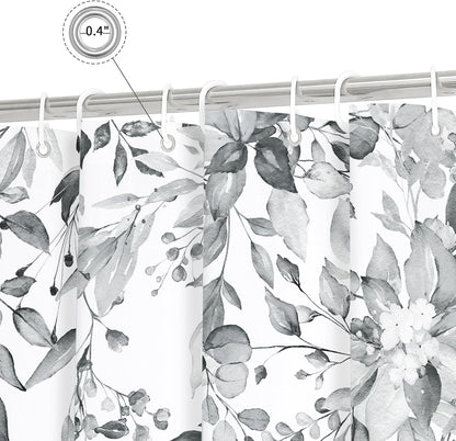 Grey Eucalyptus Shower Curtain, Watercolor Floral Print, 72x72