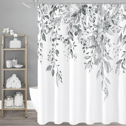 Grey Eucalyptus Shower Curtain, Watercolor Floral Print, 72x72