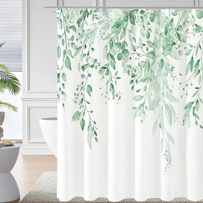 Grey Eucalyptus Shower Curtain, Watercolor Floral Print, 72x72