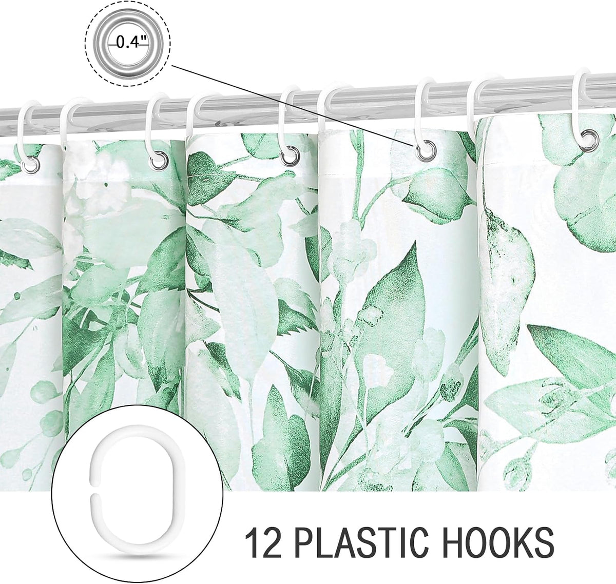 Grey Eucalyptus Shower Curtain, Watercolor Floral Print, 72x72