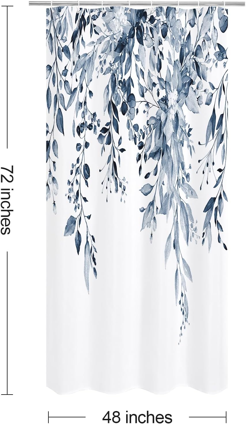 Grey Eucalyptus Shower Curtain, Watercolor Floral Print, 72x72