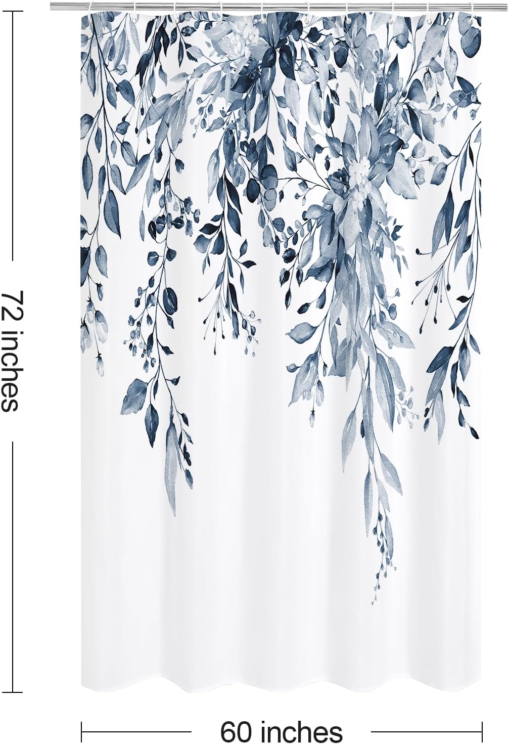 Grey Eucalyptus Shower Curtain, Watercolor Floral Print, 72x72