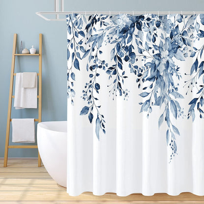 Grey Eucalyptus Shower Curtain, Watercolor Floral Print, 72x72