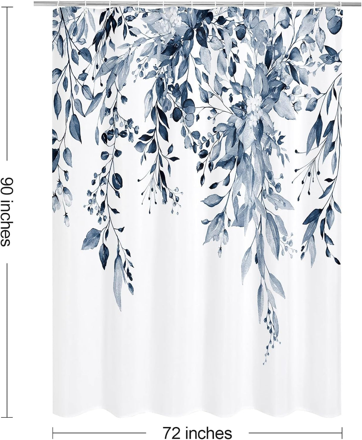 Grey Eucalyptus Shower Curtain, Watercolor Floral Print, 72x72