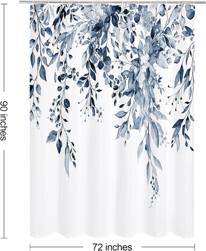 Grey Eucalyptus Shower Curtain, Watercolor Floral Print, 72x72