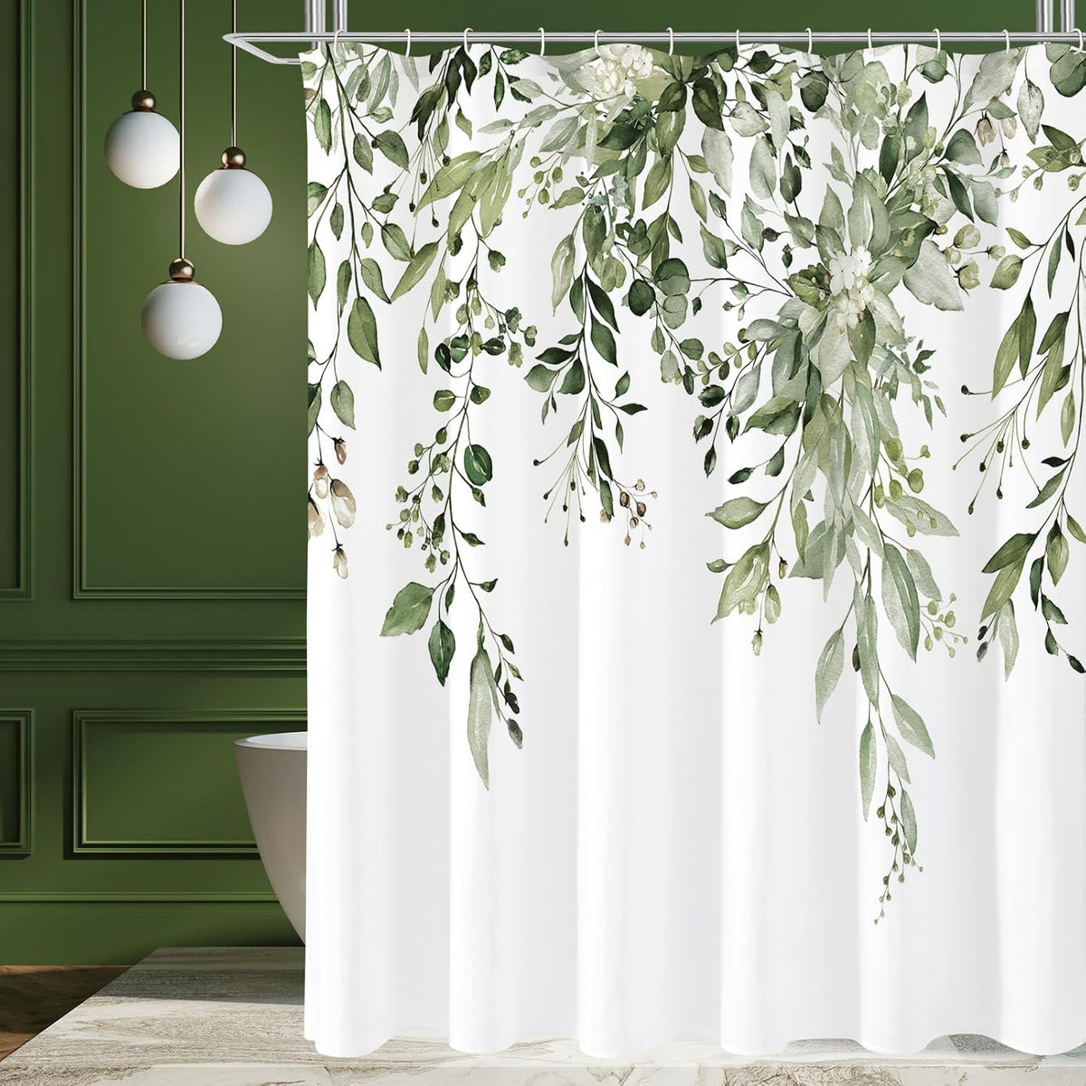 Grey Eucalyptus Shower Curtain, Watercolor Floral Print, 72x72