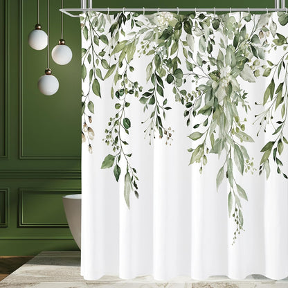 Grey Eucalyptus Shower Curtain, Watercolor Floral Print, 72x72