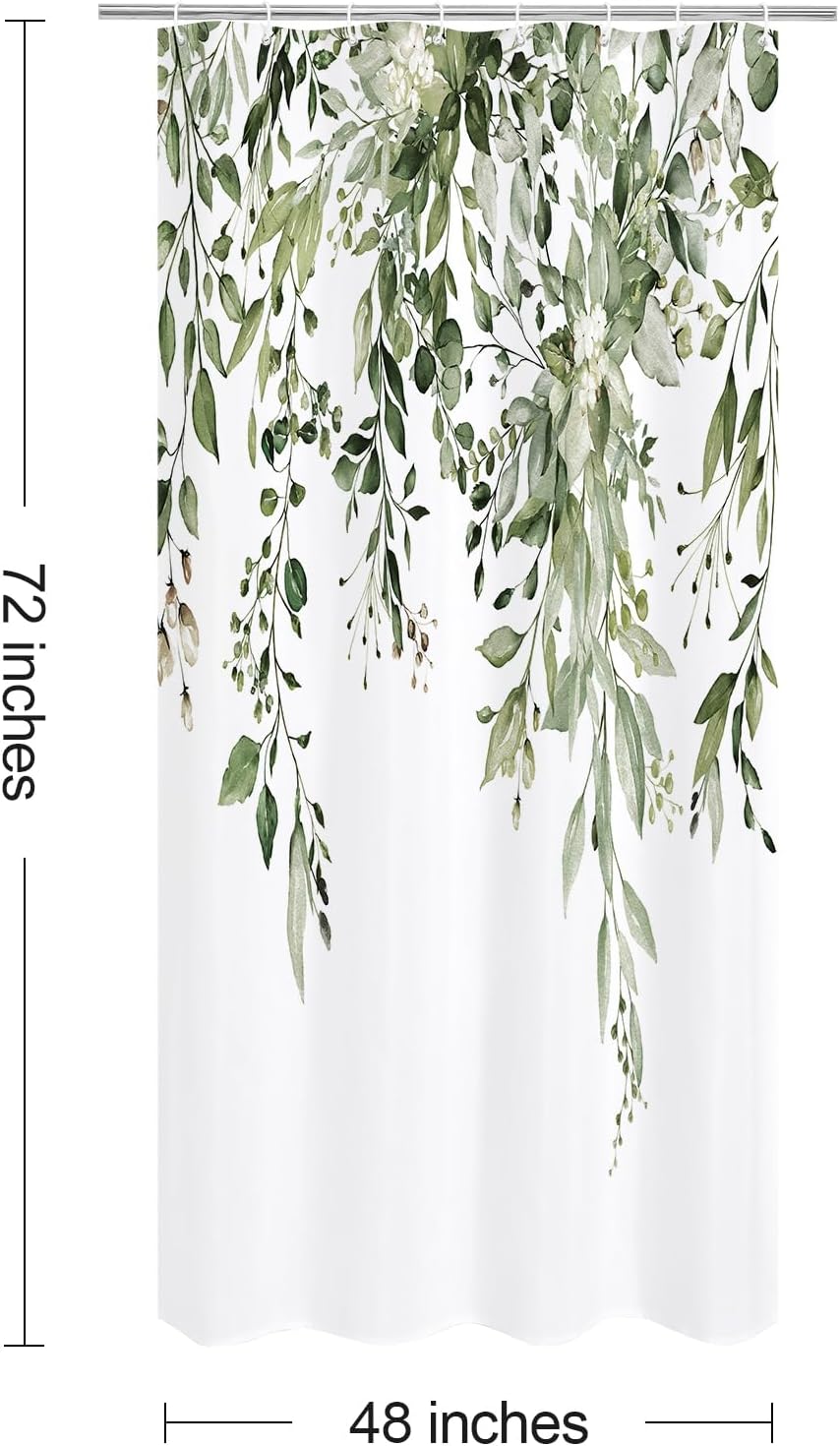 Grey Eucalyptus Shower Curtain, Watercolor Floral Print, 72x72