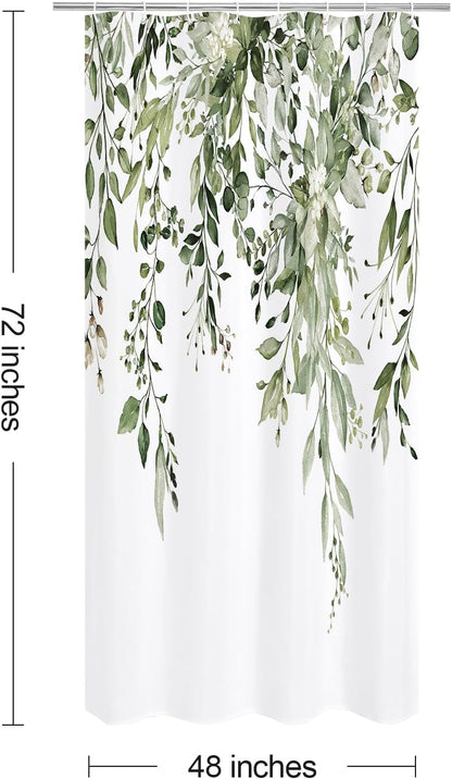 Grey Eucalyptus Shower Curtain, Watercolor Floral Print, 72x72