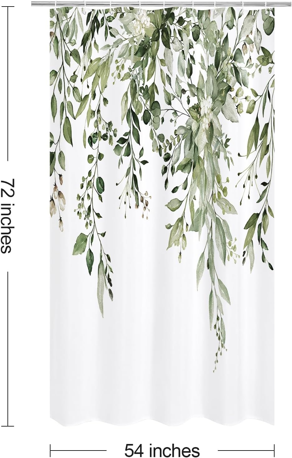Grey Eucalyptus Shower Curtain, Watercolor Floral Print, 72x72