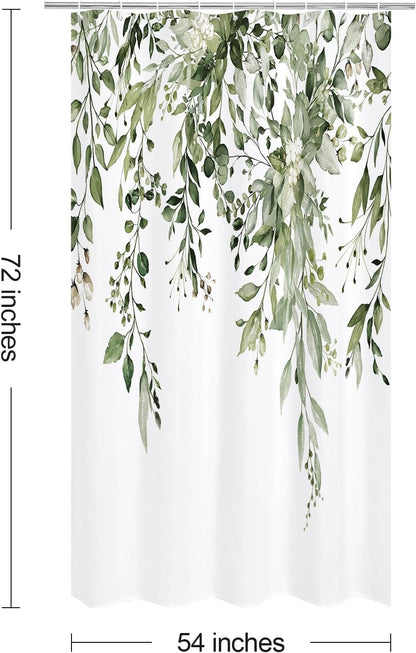 Grey Eucalyptus Shower Curtain, Watercolor Floral Print, 72x72
