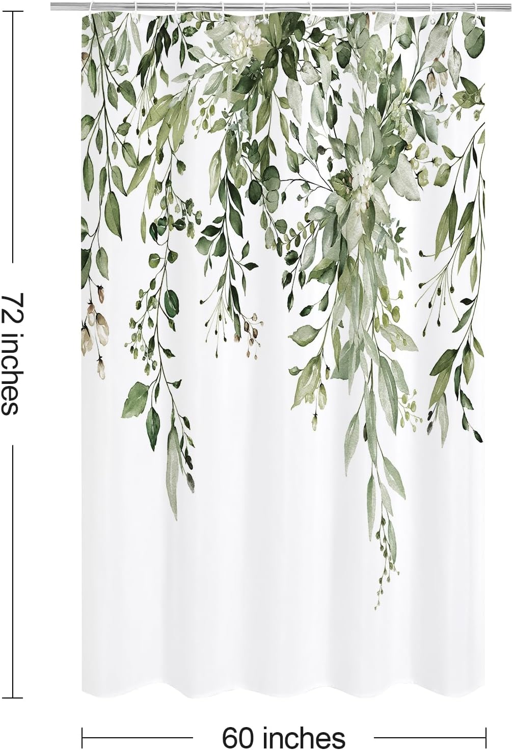 Grey Eucalyptus Shower Curtain, Watercolor Floral Print, 72x72