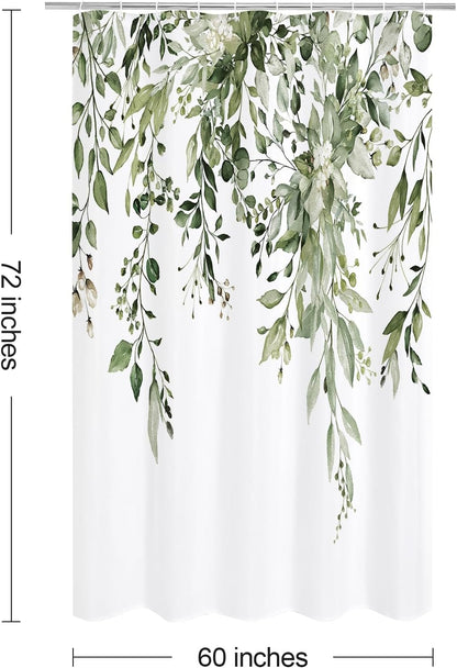 Grey Eucalyptus Shower Curtain, Watercolor Floral Print, 72x72