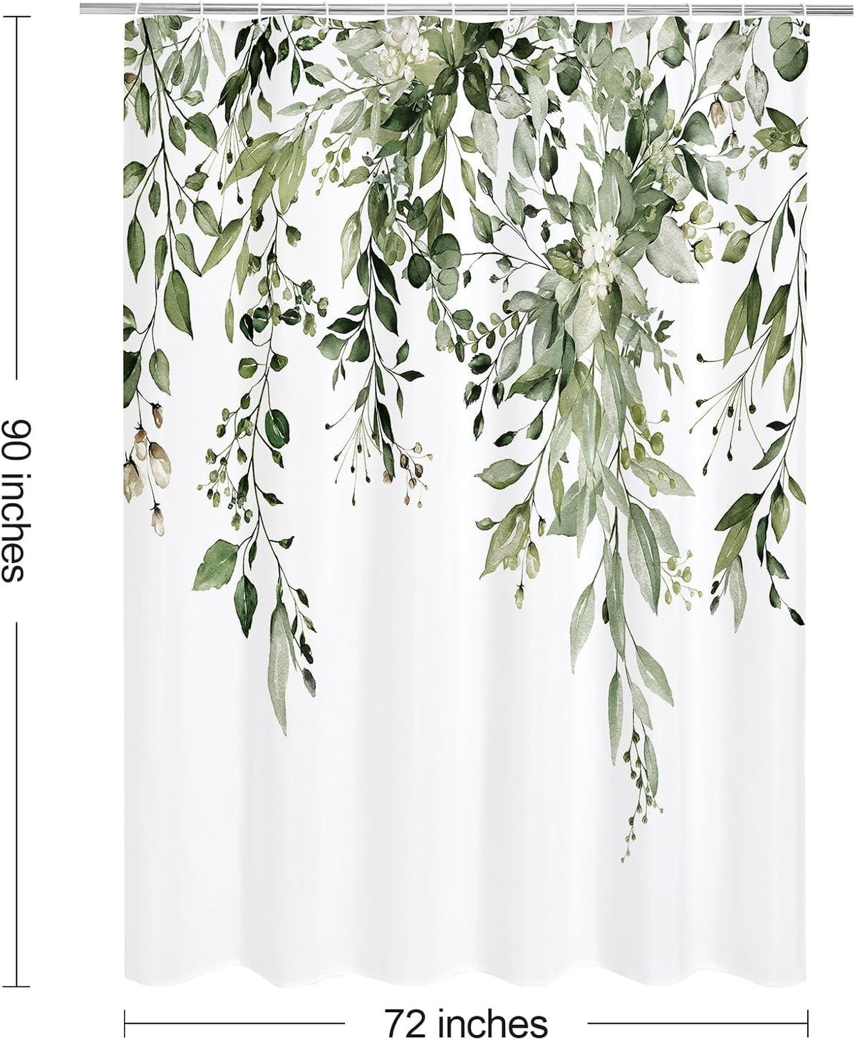 Grey Eucalyptus Shower Curtain, Watercolor Floral Print, 72x72