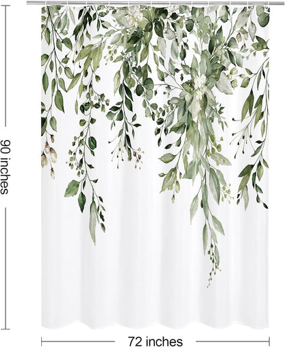 Grey Eucalyptus Shower Curtain, Watercolor Floral Print, 72x72