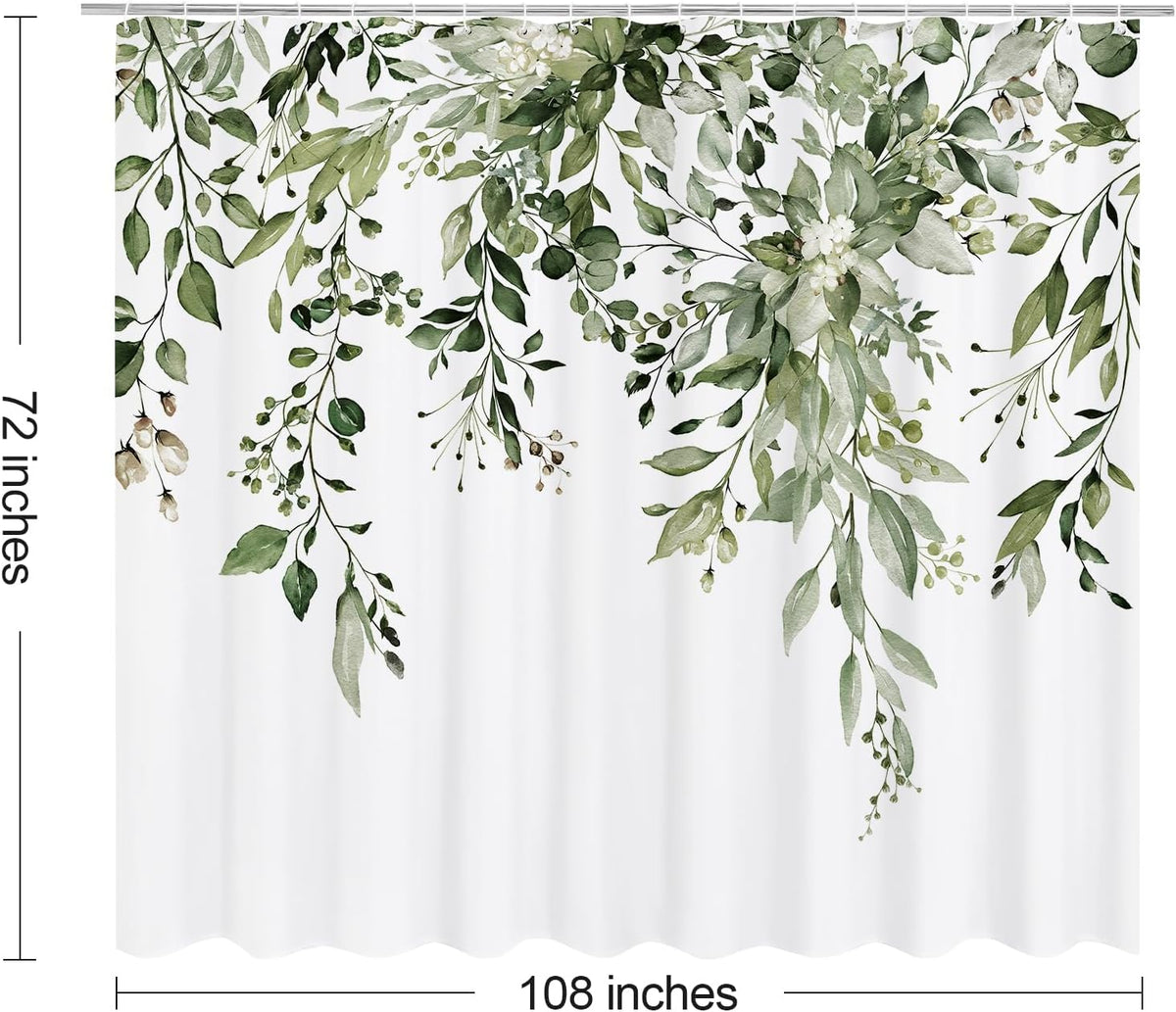 Grey Eucalyptus Shower Curtain, Watercolor Floral Print, 72x72