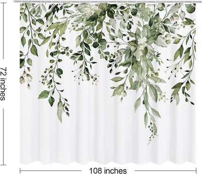 Grey Eucalyptus Shower Curtain, Watercolor Floral Print, 72x72