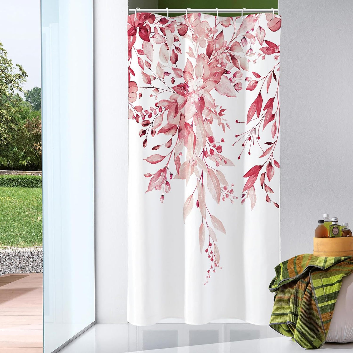 Grey Eucalyptus Shower Curtain, Watercolor Floral Print, 72x72