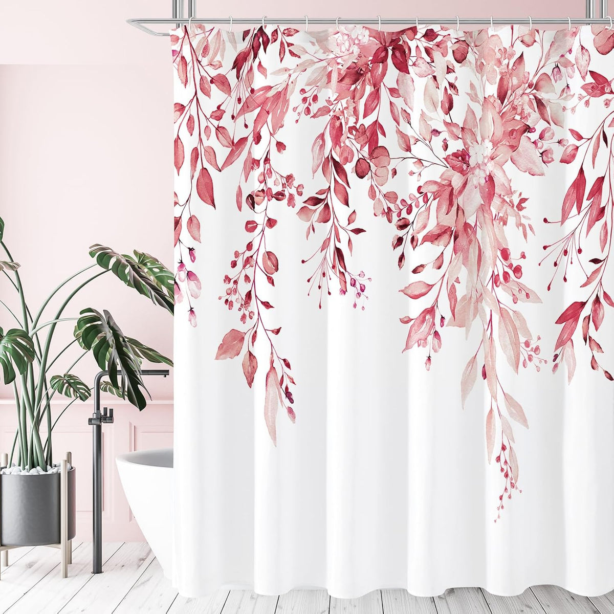 Grey Eucalyptus Shower Curtain, Watercolor Floral Print, 72x72