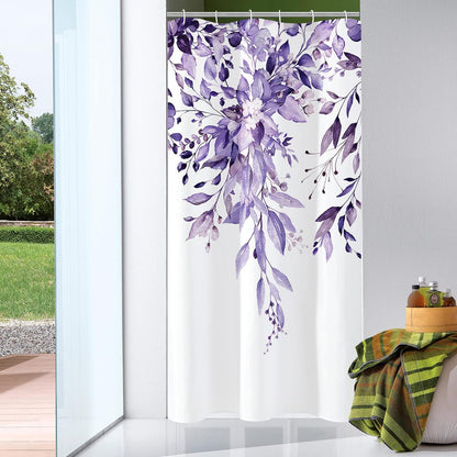 Grey Eucalyptus Shower Curtain, Watercolor Floral Print, 72x72