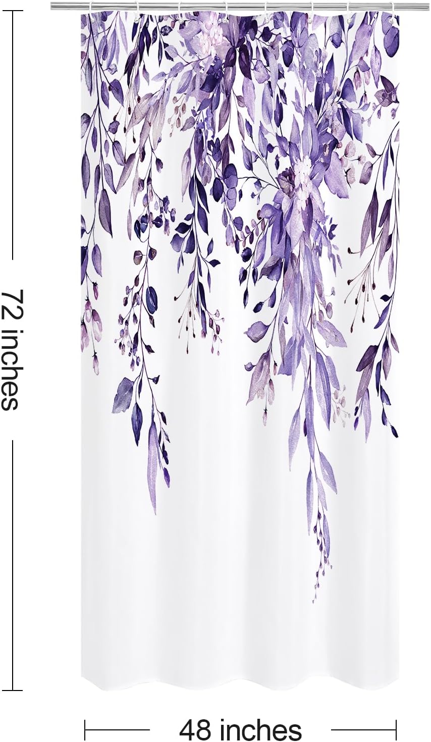 Grey Eucalyptus Shower Curtain, Watercolor Floral Print, 72x72