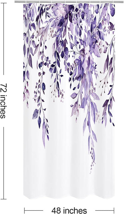 Grey Eucalyptus Shower Curtain, Watercolor Floral Print, 72x72
