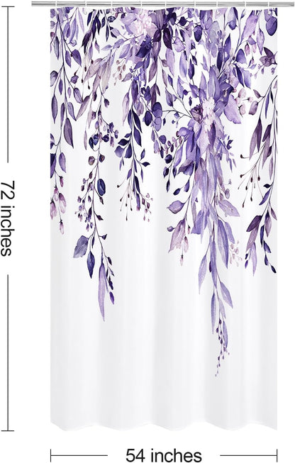 Grey Eucalyptus Shower Curtain, Watercolor Floral Print, 72x72