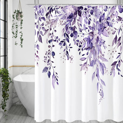 Grey Eucalyptus Shower Curtain, Watercolor Floral Print, 72x72